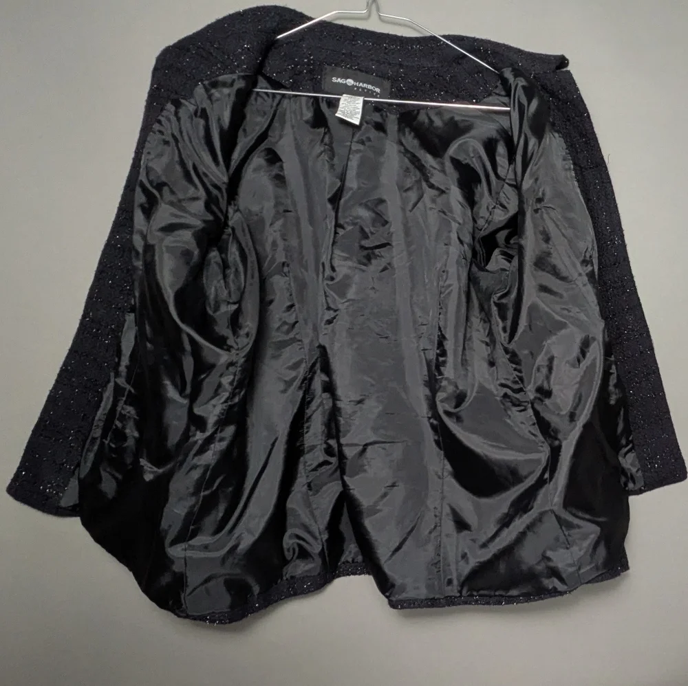 Sag Harbor Vintage Petite Black Metallic Tweed Blazer Classic Jacket Plus Size